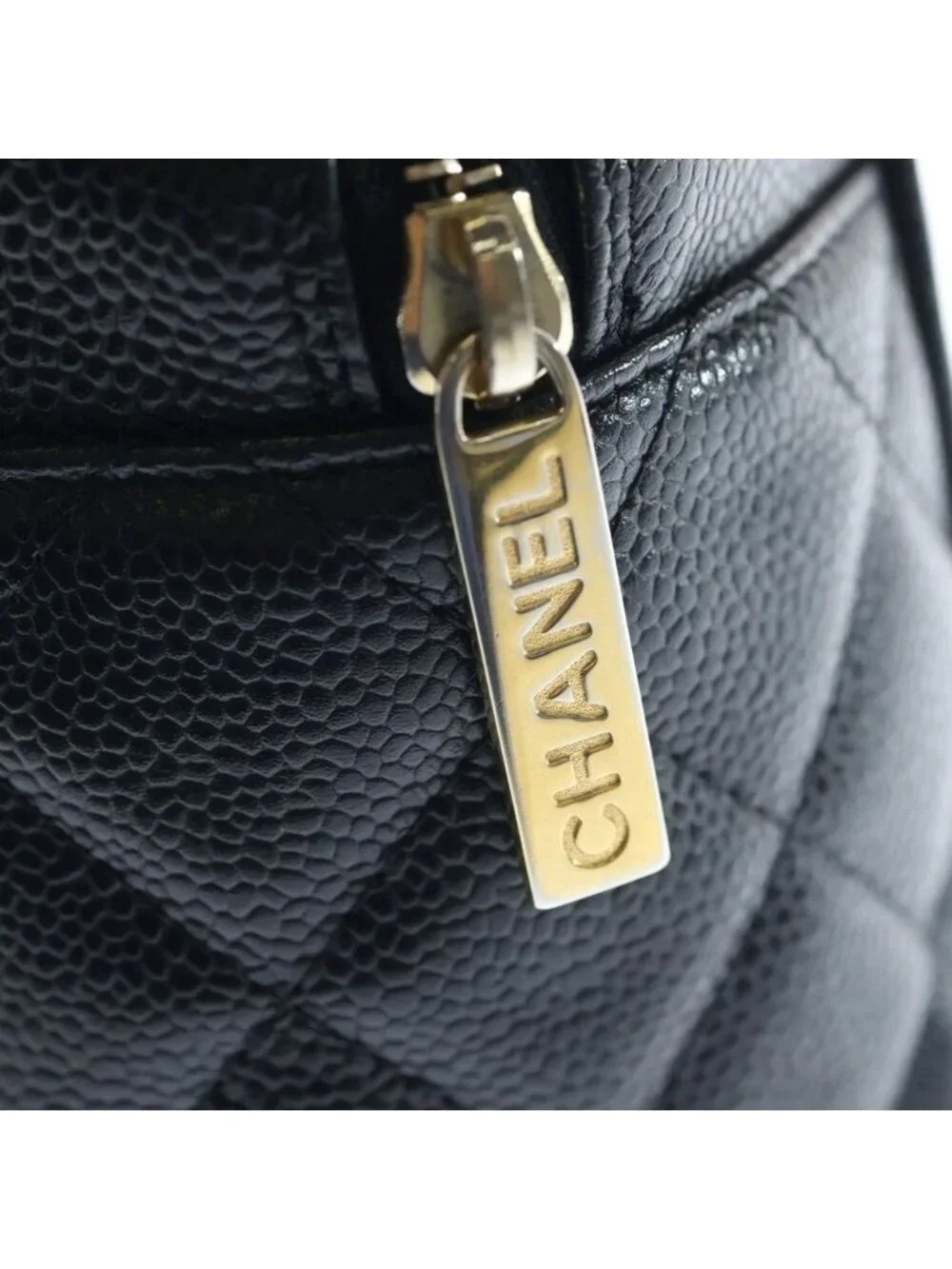 Chanel Quilted CC Logo Mini Boston Bag Black Caviar Leather Gold
